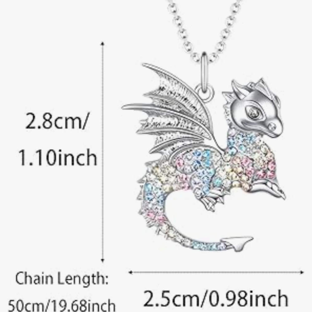Colorful Crystal Fly Dragon Pendant Necklace for Women Cute Alloy Dragon Animal - Picture 4 of 5